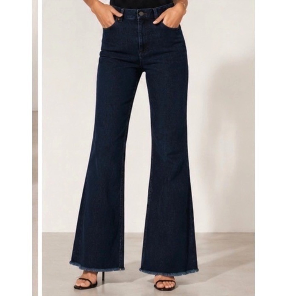 Charlotte Brody Women Blue High‎ Rise Wide Leg Raw Hem Jeans 30 Made in Stretch